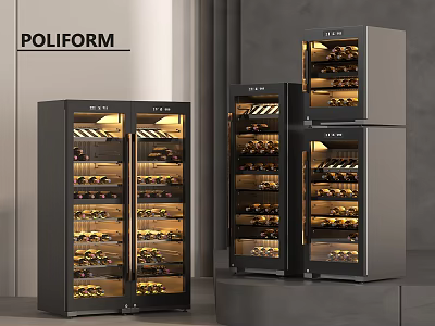Poliform Modern Black Wine Cabinets With Glass Doors And Interior Lighting For Wine Bottles 3d model