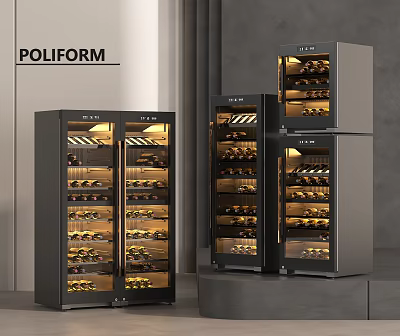 Poliform Modern Black Wine Cabinets With Glass Doors And Interior Lighting For Wine Bottles 3d model