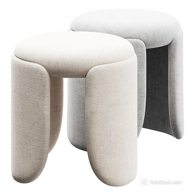 Modern Fabric Stools With Padded Seat And Rounded Design In Light Beige And Gray 3d model 