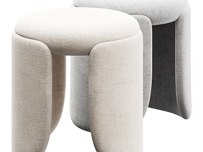 Modern Fabric Stools With Padded Seat And Rounded Design In Light Beige And Gray 3d model
