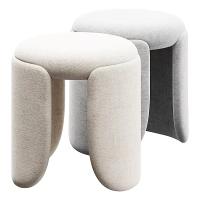 Modern Fabric Stools With Padded Seat And Rounded Design In Light Beige And Gray 3d model