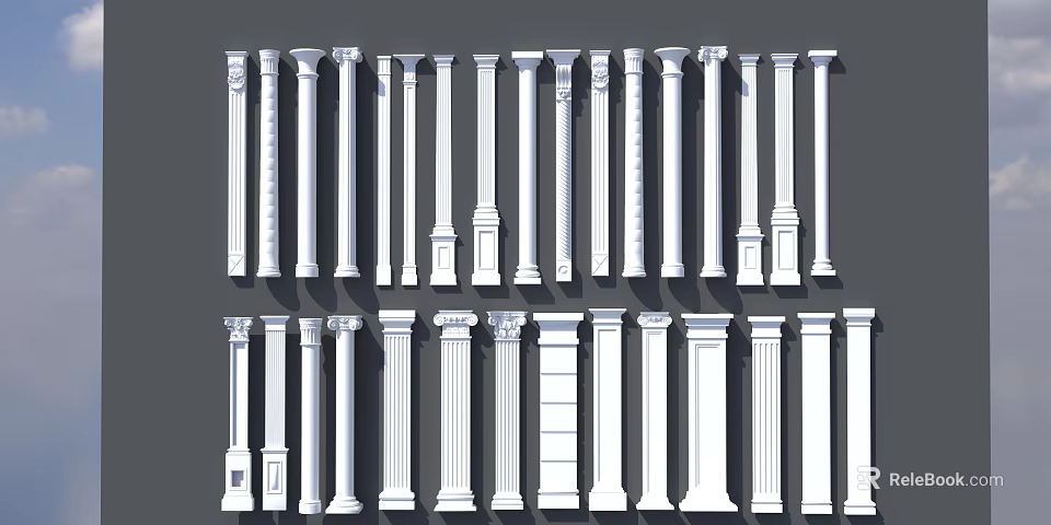 Ornate Roman Columns With Various Architectural Styles And Design Details 3d model 
