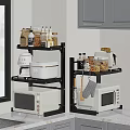 Black Kitchen Shelving Unit Organizing Appliances Jars And Cookware In Modern Kitchen 3d model
