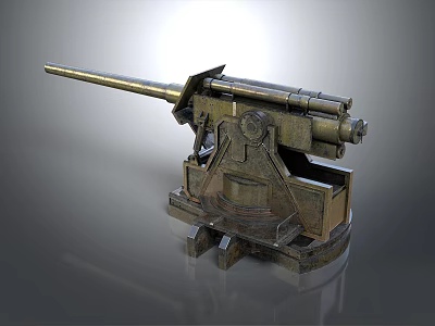 Vintage Metal Cannon With Long Barrel Sturdy Mount And Retro Mechanical Design 3d model