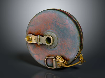 Industrial Equipment Circular Metal Mechanical Component With Rustic Finish Fasteners And Rope 3d model