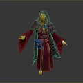 Mystical Fantasy Wizard Creature in Red Purple Robe With Beard and Outstretched Hands