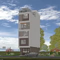 Modern Multi Story Detached Villa With White Brown Exterior Surrounded By Green Trees
