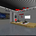 Person Learning Fire Extinguisher Use Method At Fire Safety Exhibition Wall With Flame Design