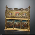 Intricately Carved Medieval Altarpiece Featuring Religious Figures And Mythical Creatures In Golden Frame
