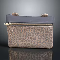 Leopard Print Fabric Pouch With Dark Blue Top Metal Clasps And Zipper For Daily Use