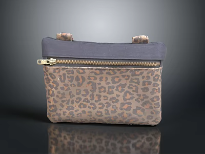 Leopard Print Fabric Pouch With Dark Blue Top Metal Clasps And Zipper For Daily Use 3d model
