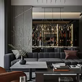 Luxury Modern High Ceiling Living And Dining Room Interior With Stylish Chandelier And Elegant Furnishings
