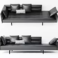 Modern Black Leather Large Sofa With Multiple Cushions And Slim Legs 3d model
