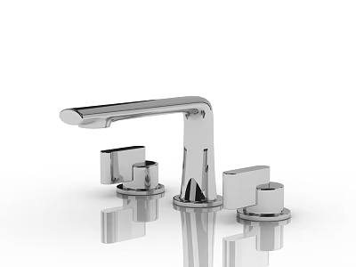 Contemporary Chrome Bathroom Faucet With Double Handle Sleek Design And Reflective Surface 3d model