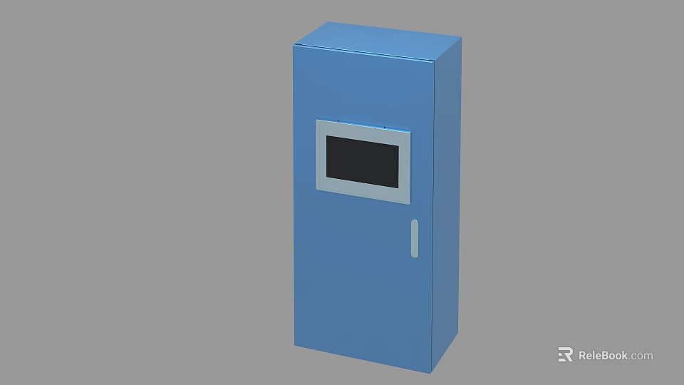 Blue Industrial Control Cabinet With Display Screen And Door Handle For Industrial Use 3d model 