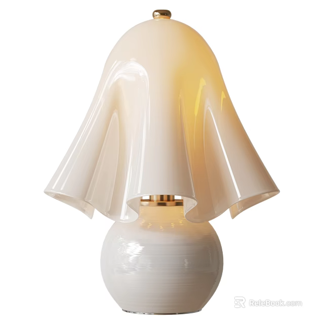 Modern White Table Lamp With Pleated Lampshade And Ceramic Base Golden Accent 3d model 