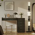 Modern Dressing Table Interior With Stool Table Lamp Vase Flowers Floor Lamp And Mirror