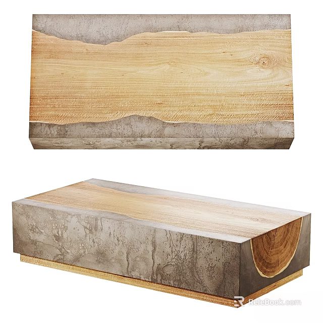 Modern Functional Desk Design With Wooden Top And Concrete Base Structure 3d model 