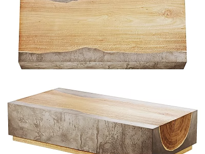 Modern Functional Desk Design With Wooden Top And Concrete Base Structure 3d model