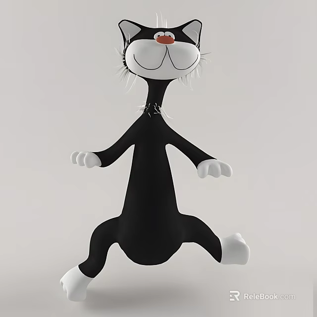 Playful Cartoon Reptile Character With Black Body White Paws And Red Nose Standing 3d model 