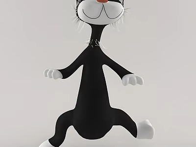 Playful Cartoon Reptile Character With Black Body White Paws And Red Nose Standing 3d model