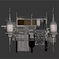 Futuristic Industrial Mechanical Structure With Metal Platforms Pipes And Glass Panels