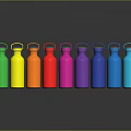 Colorful Water Bottles Arranged in a Row with Vibrant Hues for Daily Use