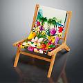 Wooden Frame Leisure Chair Featuring Colorful Tropical Floral Pattern Cushion