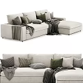 Large Cozy Gray and Beige Sectional Sofa with Throw Pillows and Blankets 3d model