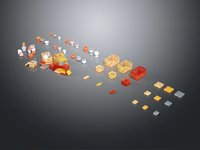 Decorative Ornament Set With Multicolored Geometric Shapes Stacked Design And Scattered Arrangement 3d model