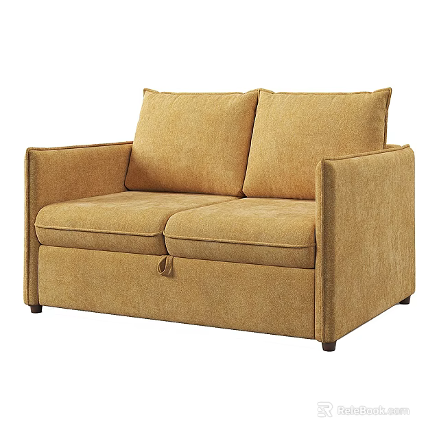 Comfortable Yellow Fabric Two Seater Sofa With Modern Design And Cushions 3d model
