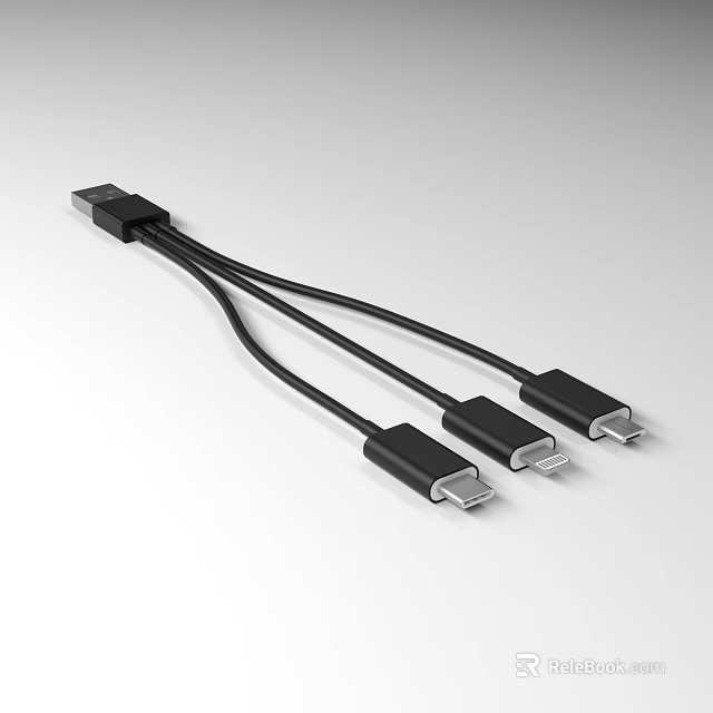 Multi Functional USB Charging Cable With Three Different Connectors For Smartphones And Devices 3d model 