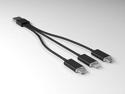 Multi Functional USB Charging Cable With Three Different Connectors For Smartphones And Devices 3d model