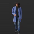 Man Dressed In Blue Long Coat Black Hoodie And Blue Jeans Standing On Dark Background 3d model