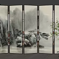 Chinese Ink Landscape Art Foldable Screen Room Divider For Modern Interior Decor 3d model