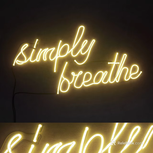 Glowing Yellow Simply Breathe Neon Sign Decor On Dark Wall 3d model 