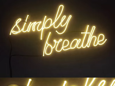 Glowing Yellow Simply Breathe Neon Sign Decor On Dark Wall 3d model