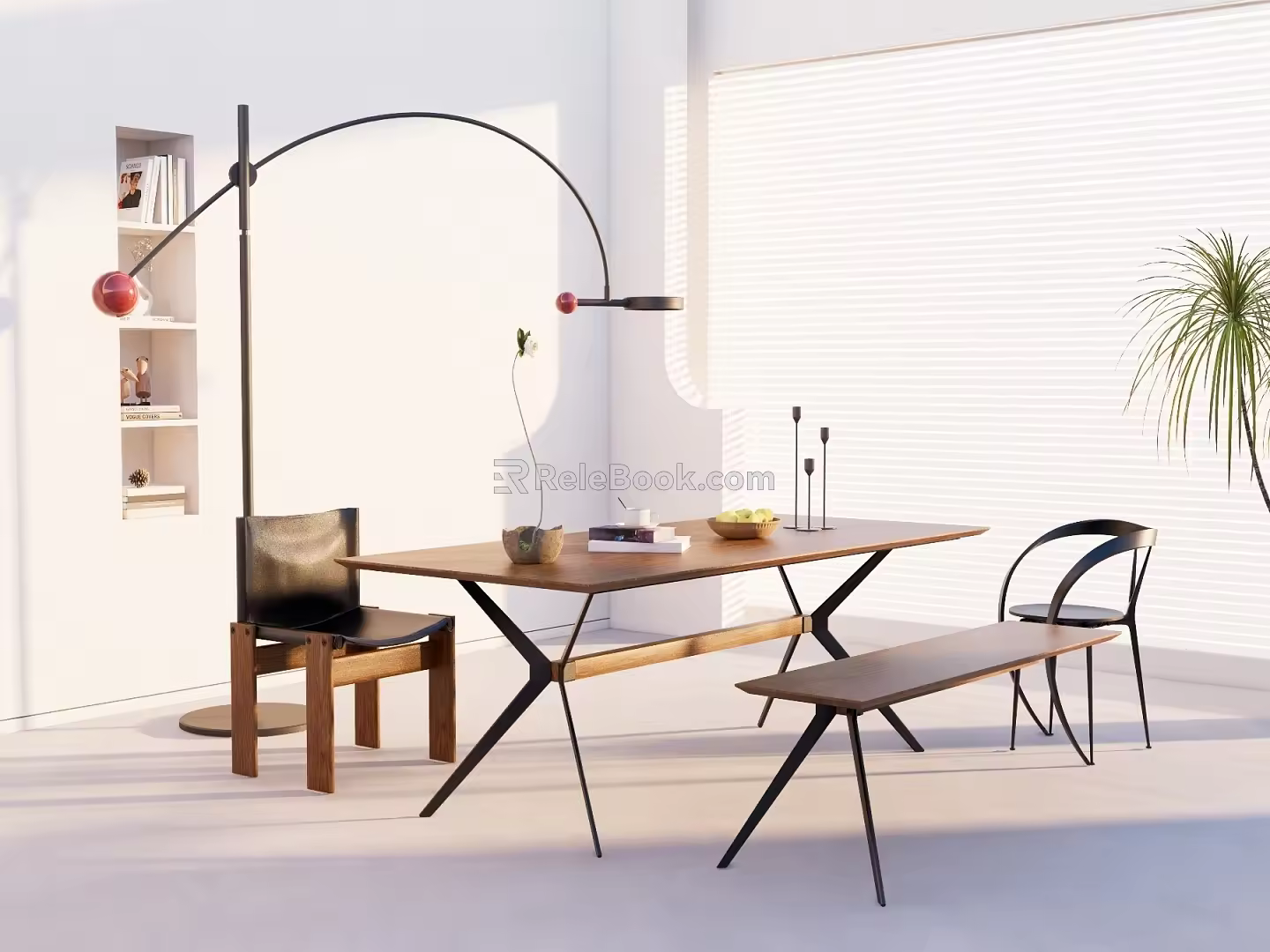 Modern Dining Table and Chair Combination Log Table and Chair Dining Table Ornaments Solid Wood Dining Table and Chair 3d model