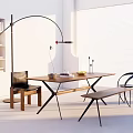 Modern Dining Table and Chair Combination Log Table and Chair Dining Table Ornaments Solid Wood Dining Table and Chair 3d model