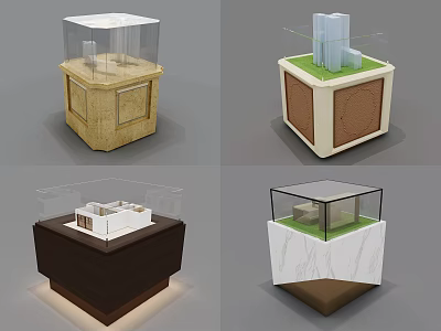Modern Display Shelves With Glass Cover And Various Base Materials For Miniature Exhibits 3d model