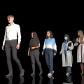 Group of People Posing in Black Background With White Shirt Lab Coat Casual Outfits