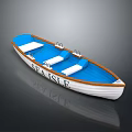 Traditional Wooden Boat With Blue White Hull Seats And Seas Isle Design On Wooden Edges