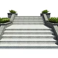 Outdoor Stone Staircase with Green Plants in Side Planters and Tiered Steps