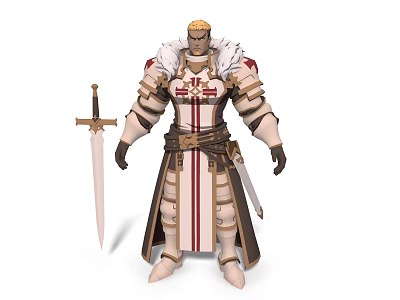 Fantasy Game Character With Golden Hair Cross Armor And Long Sword In Robe 3d model