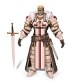 Fantasy Game Character With Golden Hair Cross Armor And Long Sword In Robe