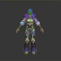 3D Model Of Female Character In Colorful Futuristic Armor With Glowing Elements