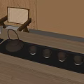 Modern Black Tea Set With Teapot Cups And Tray On Wooden Table