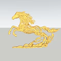 Golden Horse Shaped Art Installation With Twisted Lines In Leaping Pose