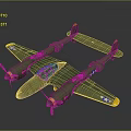 Vintage Green Military Airplane Model With Twin Propellers Yellow Tail And White Star Insignia