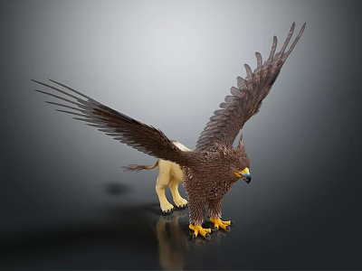 Detailed Mythical Griffin Sculpture With Spread Wings Lion Body And Yellow Claws 3d model